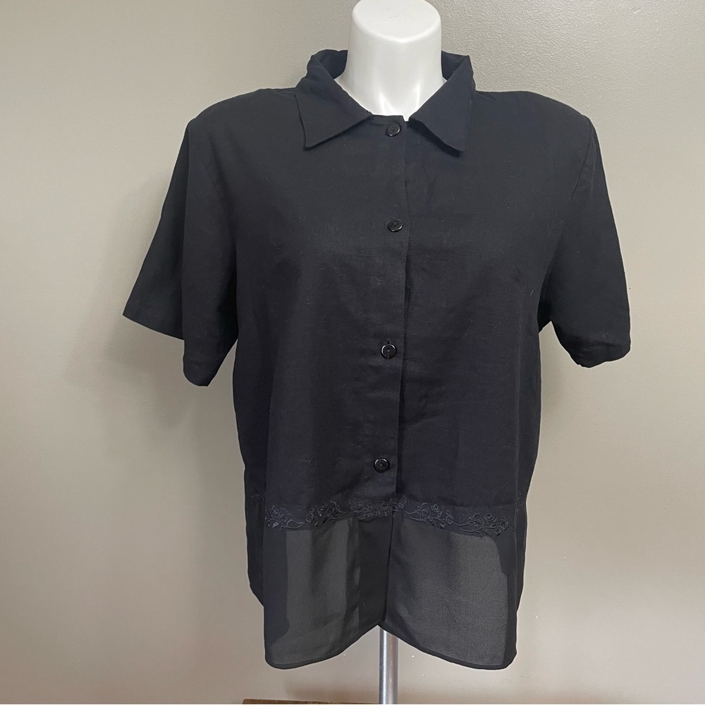 Mlle Gabrielle women’s size 2X Linen blend Tunic Blouse sheer embroidered